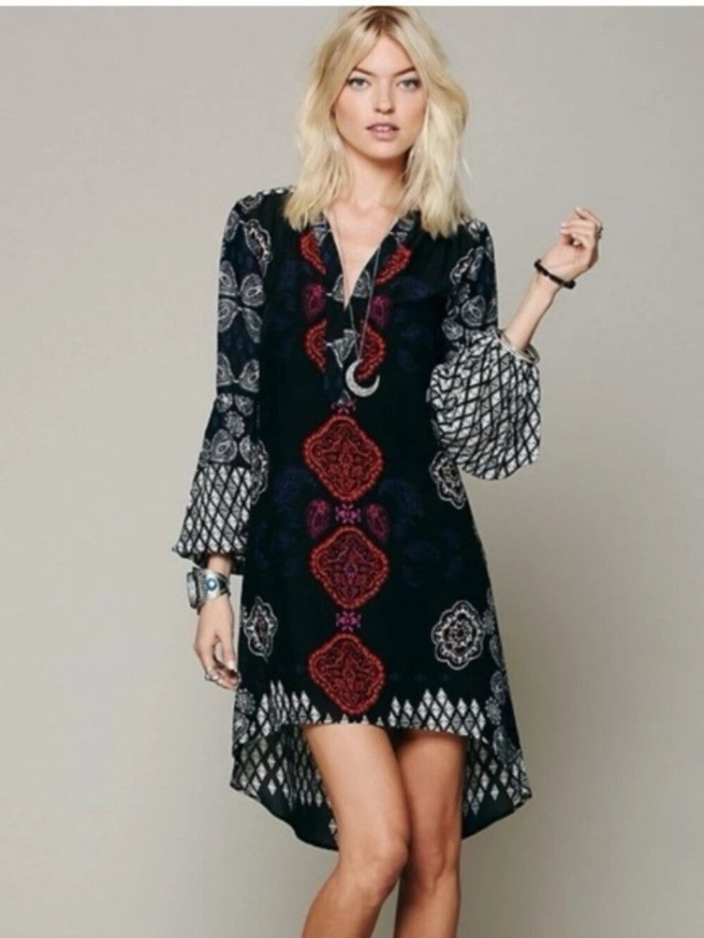 Free People Boho High Low Peacemaker Paisley Tunic Dress